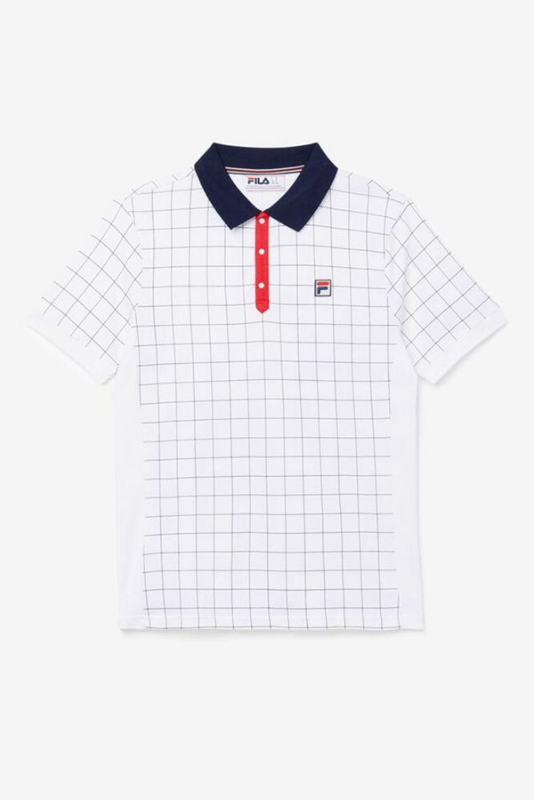 Fila Nile Men's Polo Shirts - White/Navy/Red,NZ 603-57938